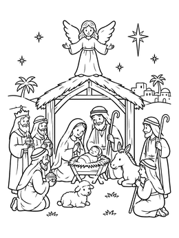 Free printable Holy Nativity Scene With Angel coloring page