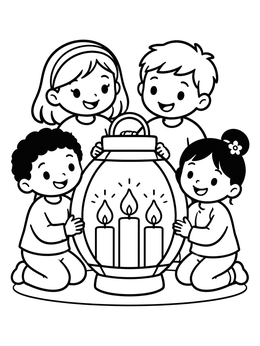 Free printable Children Around A Glowing Lantern coloring page