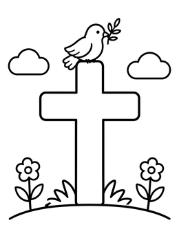 Free printable Dove Resting On A Wooden Cross coloring page