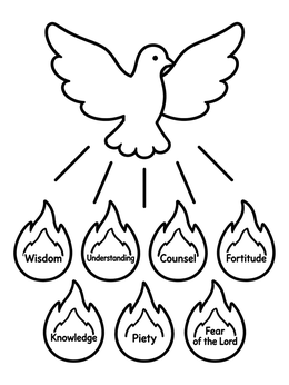 Free printable Holy Spirit Dove With Seven Gifts Flames coloring page