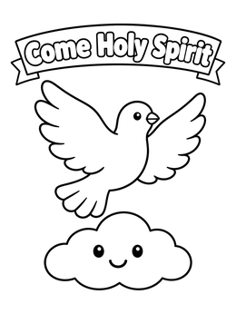Free printable Holy Spirit Dove Over Cute Cloud coloring page