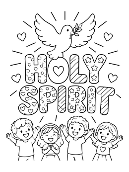 Free printable Holy Spirit Dove With Happy Children coloring page