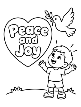 Free printable Happy Boy With Peace Dove coloring page