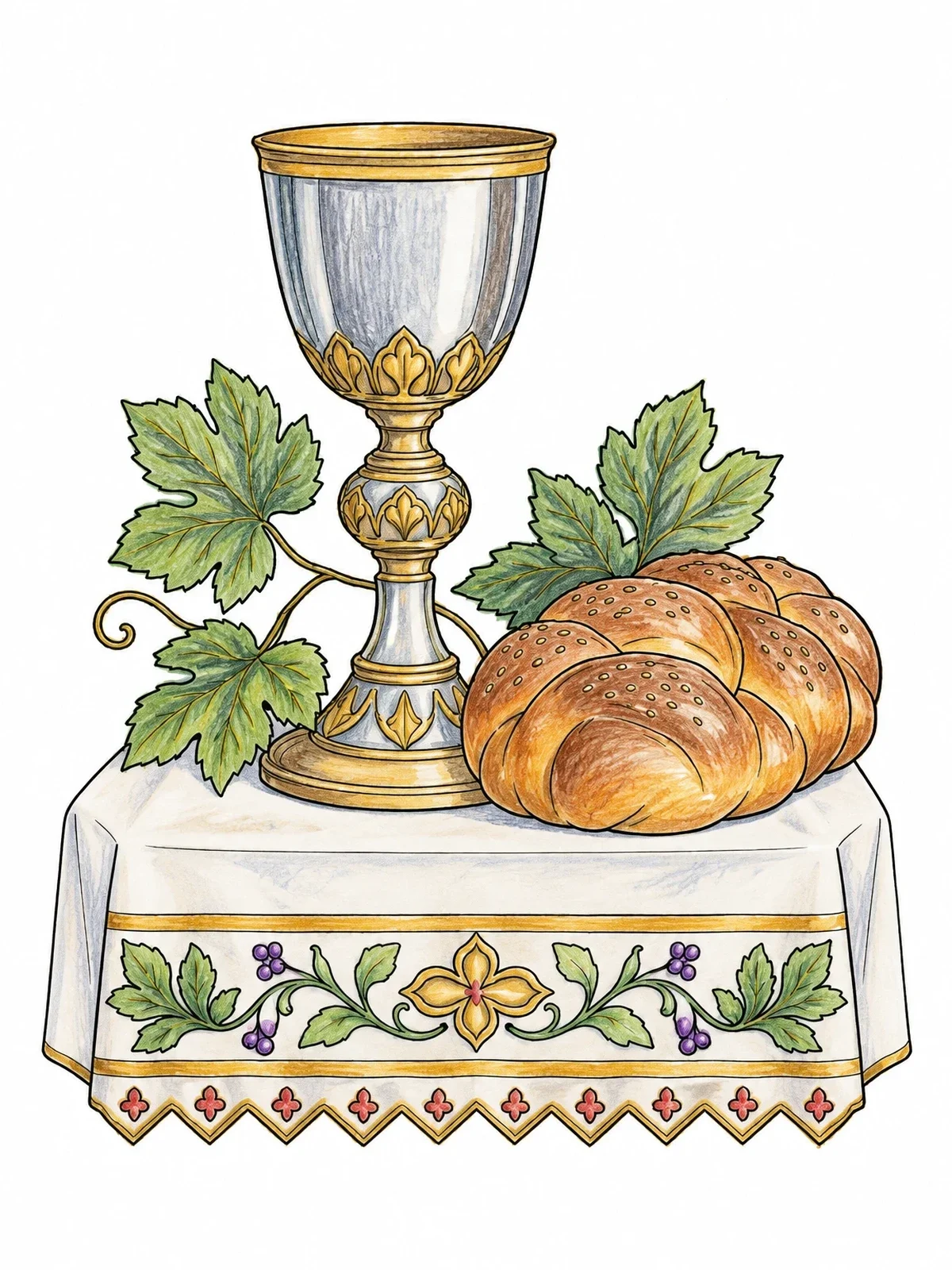 Colored example of the Chalice And Bread On Altar coloring page