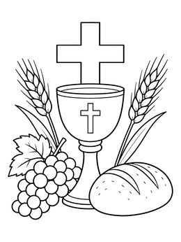 Free printable Communion Chalice, Bread And Cross coloring page