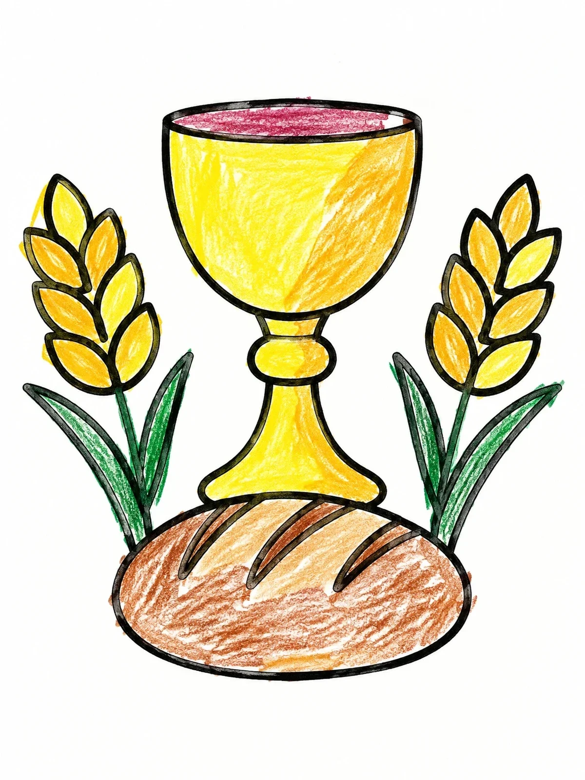 Colored example of the Communion Chalice, Bread And Wheat coloring page