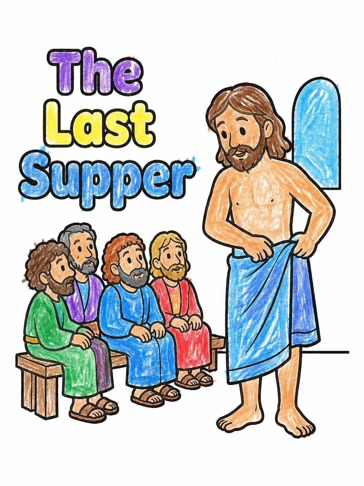 Colored example of the Jesus Washing Disciples Feet Preparation coloring page