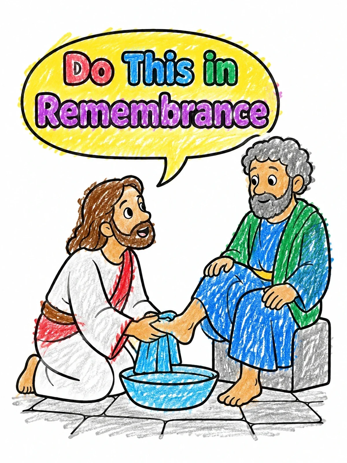 Colored example of the Jesus Washing Peter's Feet coloring page
