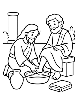 Free printable Jesus Washing Saint Peters Feet coloring page