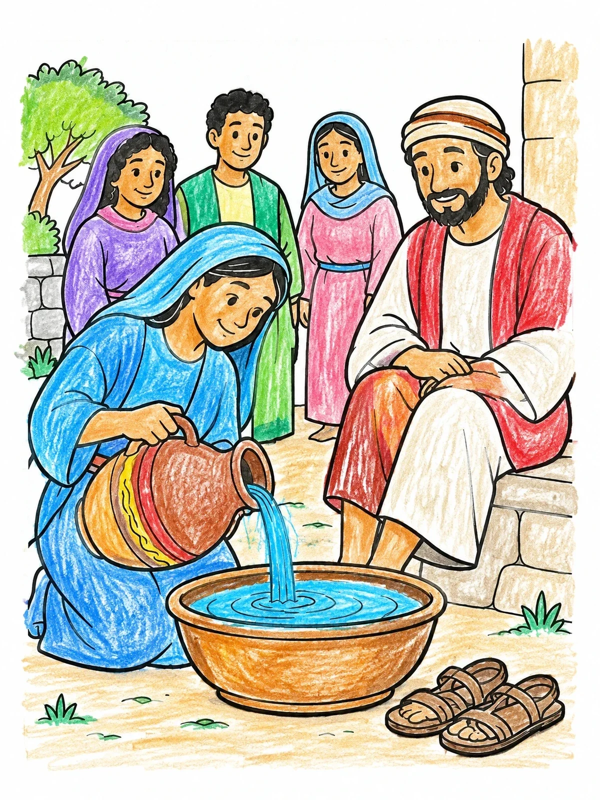 Colored example of the Washing Of The Feet On Holy Thursday coloring page