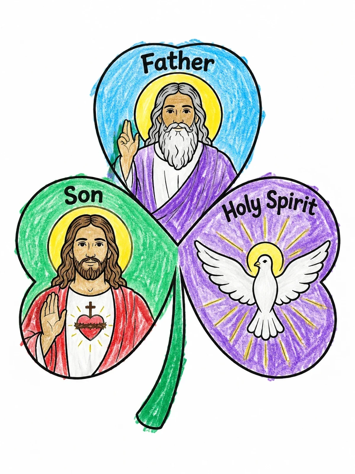 Colored example of the Holy Trinity Shamrock Symbol coloring page