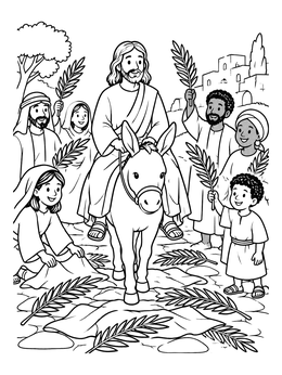 Free printable Jesus Entering Jerusalem On Palm Sunday coloring page