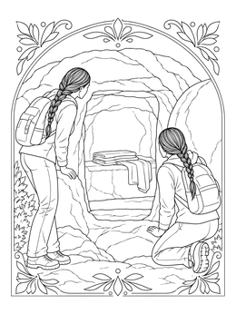 Two women discover the empty tomb in this holy week coloring page.