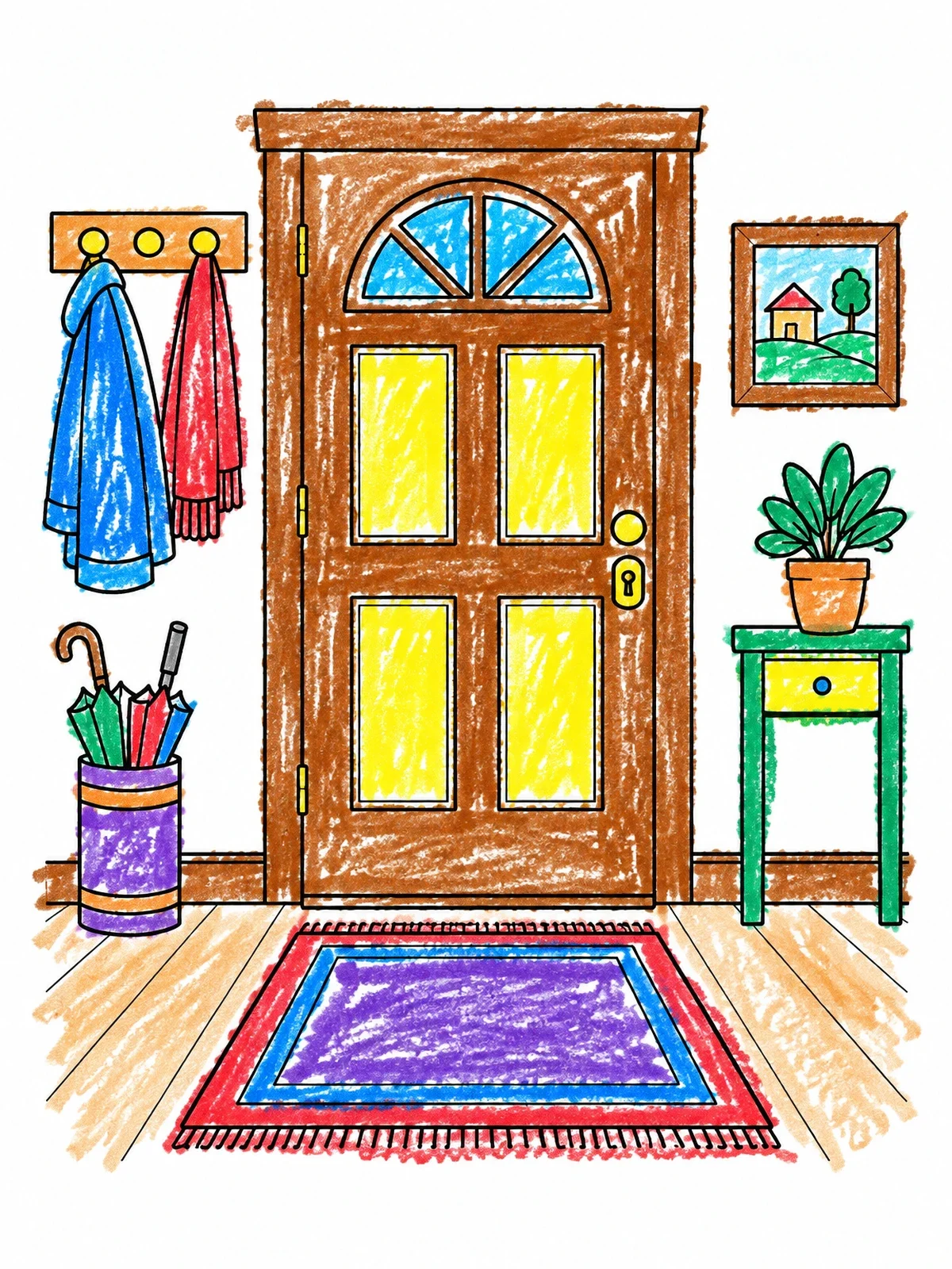 Colored example of the Cozy Home Entryway Hall coloring page
