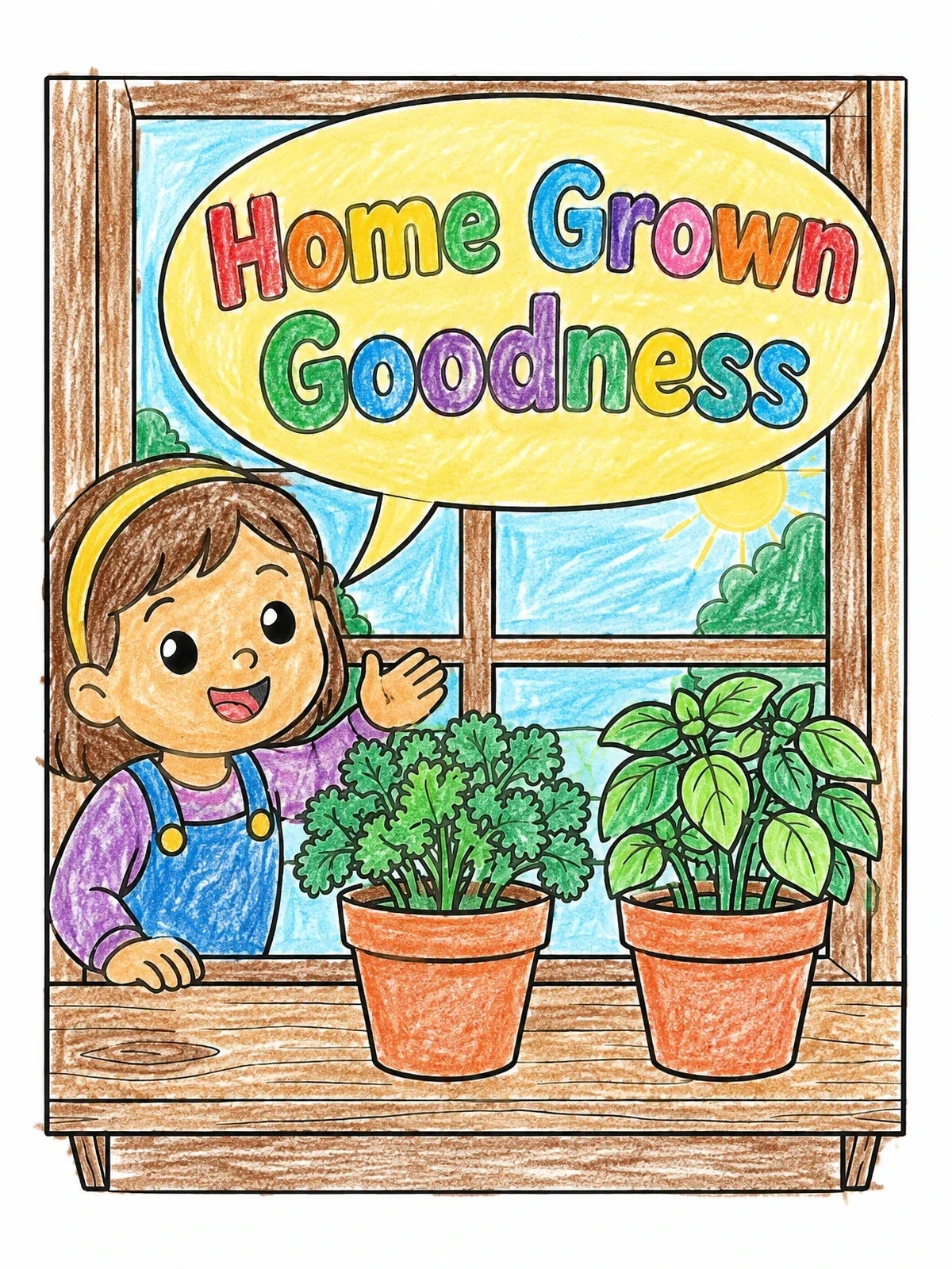 Colored example of the Homegrown Herb Pots On A Windowsill coloring page