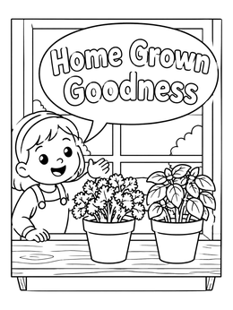 Free printable Homegrown Herb Pots On A Windowsill coloring page