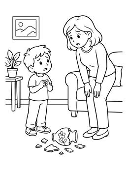 Free printable Child Admitting Broken Vase coloring page