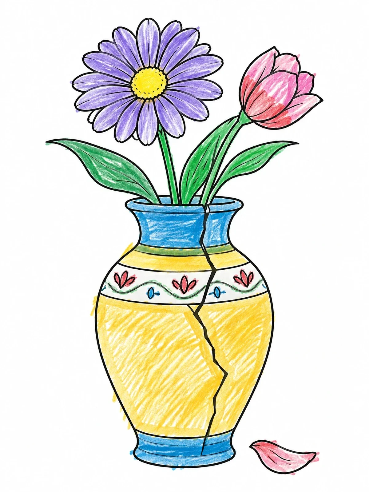 Colored example of the Cracked Ceramic Vase With Flowers coloring page
