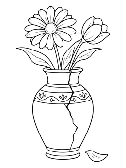 Free printable Cracked Ceramic Vase With Flowers coloring page