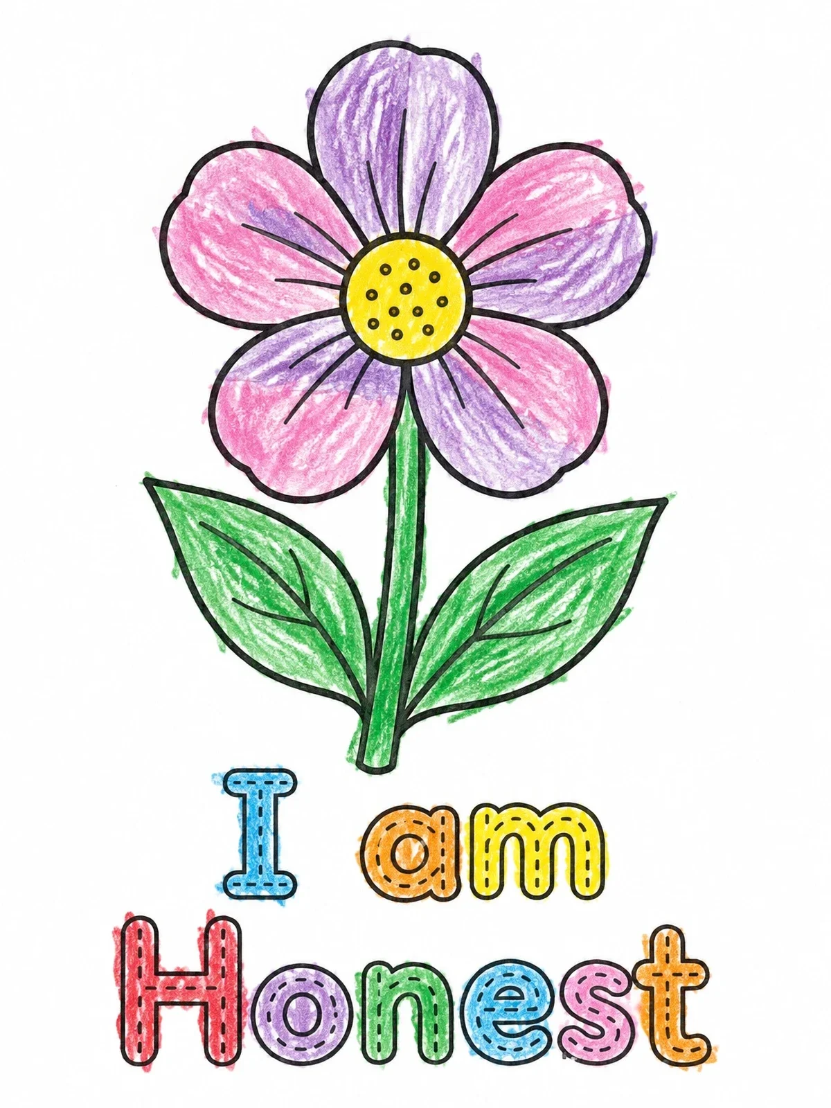 Colored example of the I Am Honest Flower coloring page