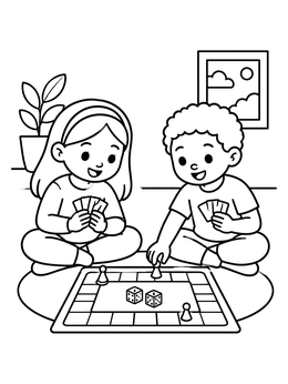 Free printable Children Playing Fair Board Game coloring page