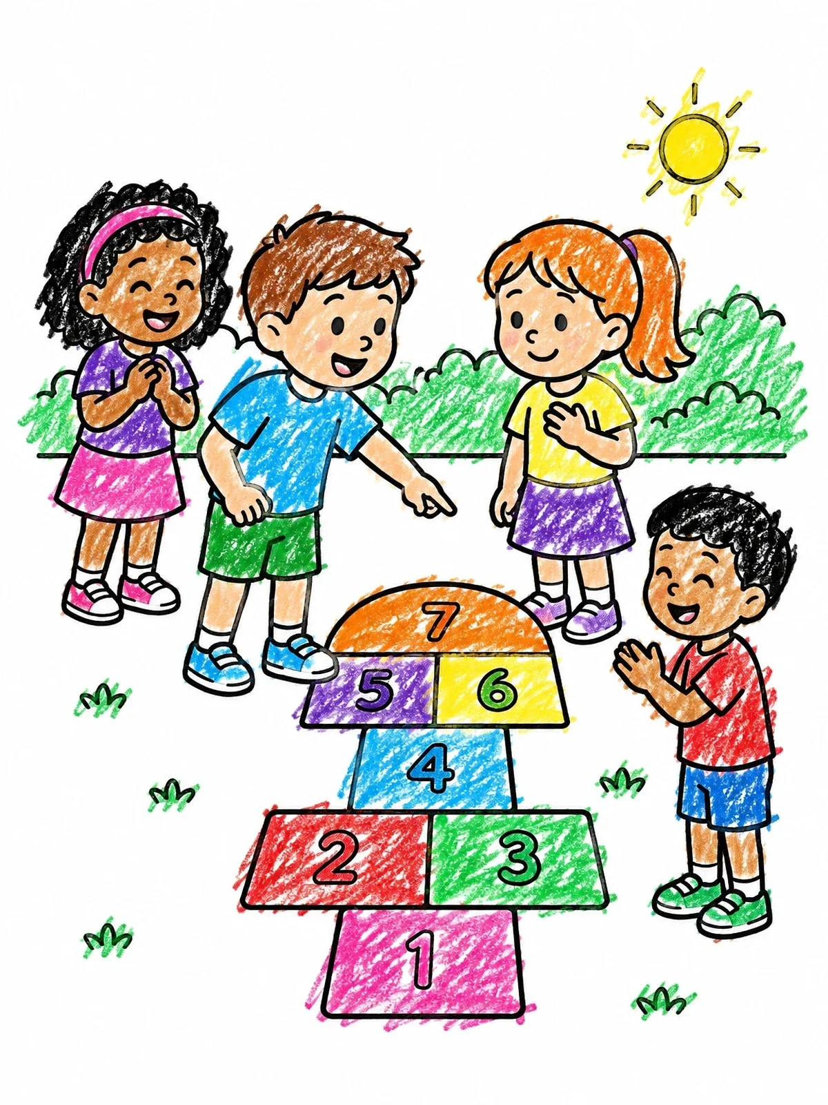 Colored example of the Children Playing Fair Hopscotch Game coloring page