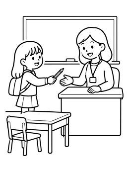 Free printable Student Returning A Found Pencil To Teacher coloring page