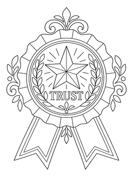 An ornate trust badge medal shines on this honesty coloring page.