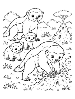 Free printable Honey Badger Family On The Savanna coloring page