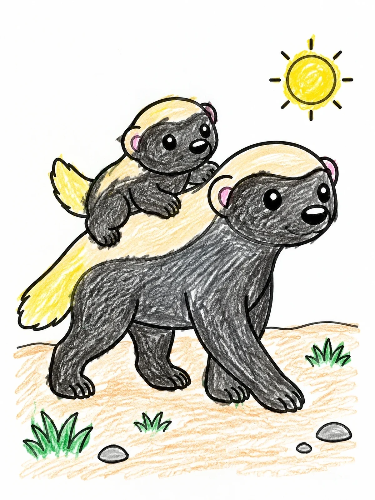 Colored example of the Honey Badger Mother And Pup coloring page