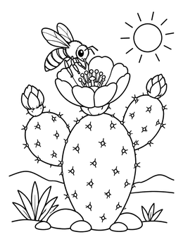 Free printable Honeybee On Blooming Prickly Pear Cactus coloring page
