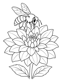 Free printable Honeybee Hovering Over A Dahlia coloring page