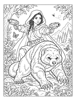 Free printable Hooded Heroine And Forest Wolverine coloring page