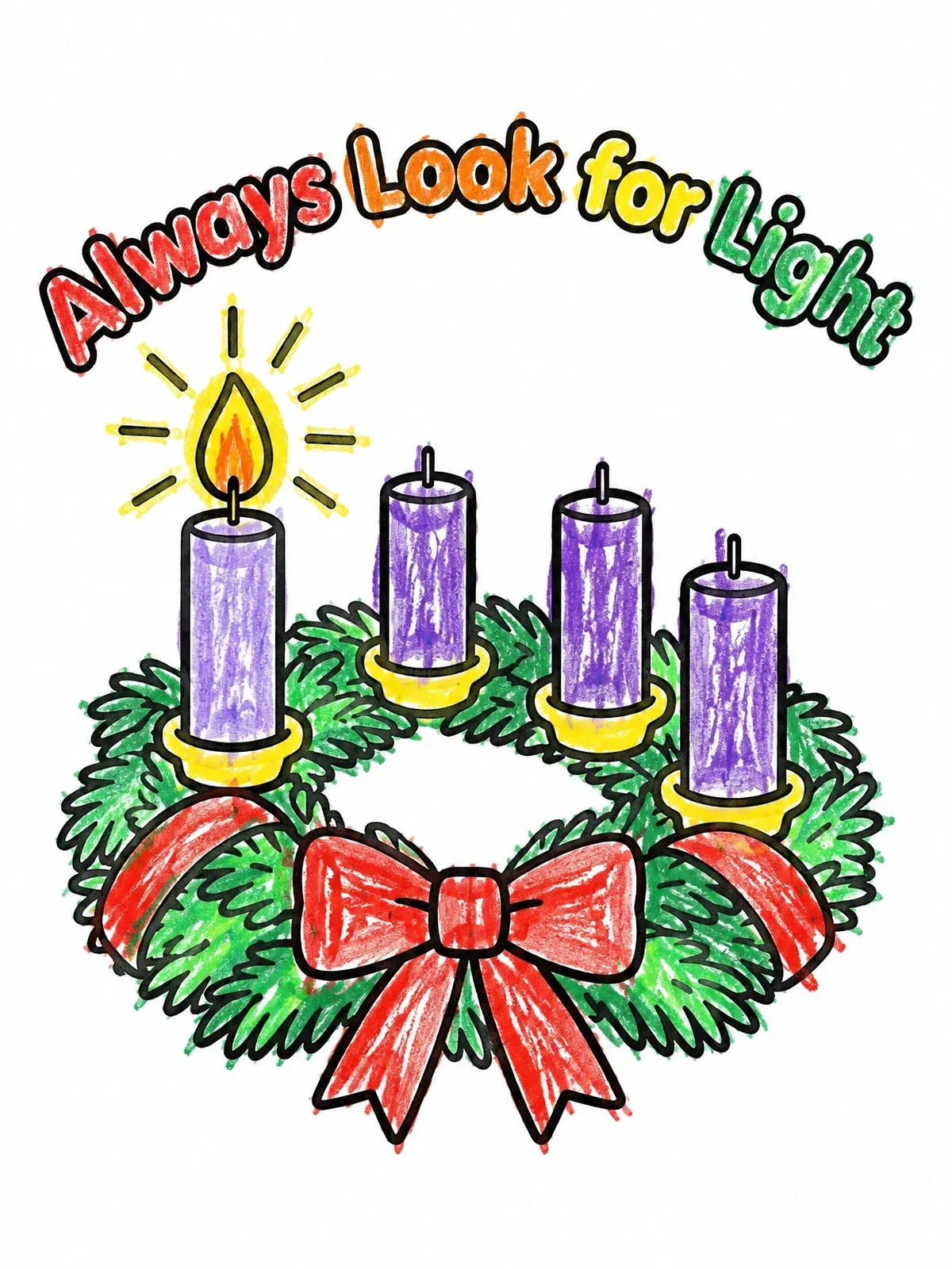 Colored example of the Advent Wreath With Glowing Candle coloring page