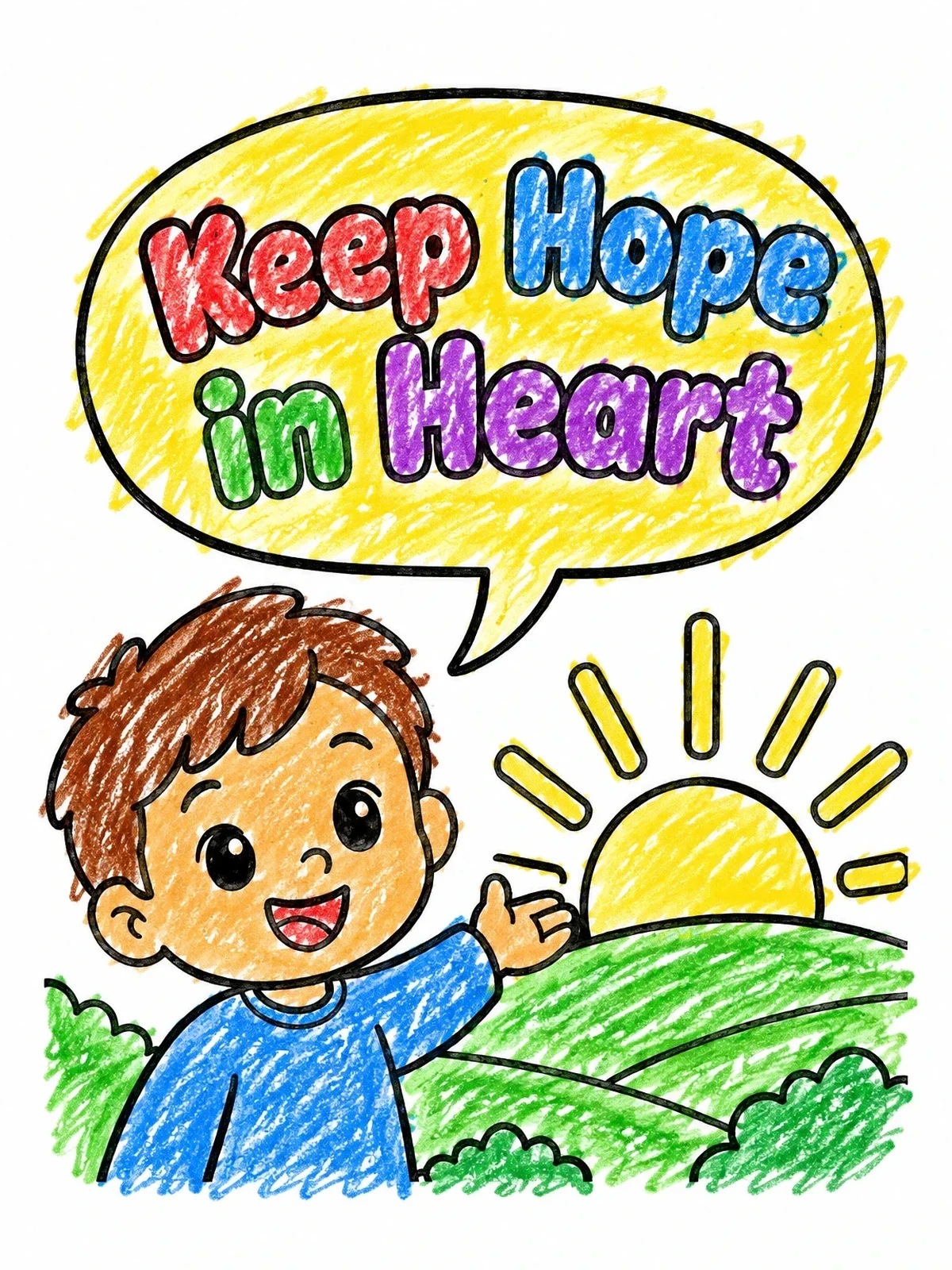 Colored example of the Boy Welcoming The Morning Sun coloring page