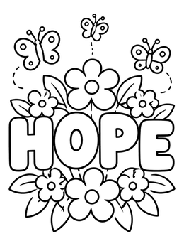 Free printable Hope Word With Flowers And Butterflies coloring page
