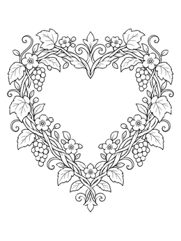 A floral heart wreath with grapes on this hope coloring page.