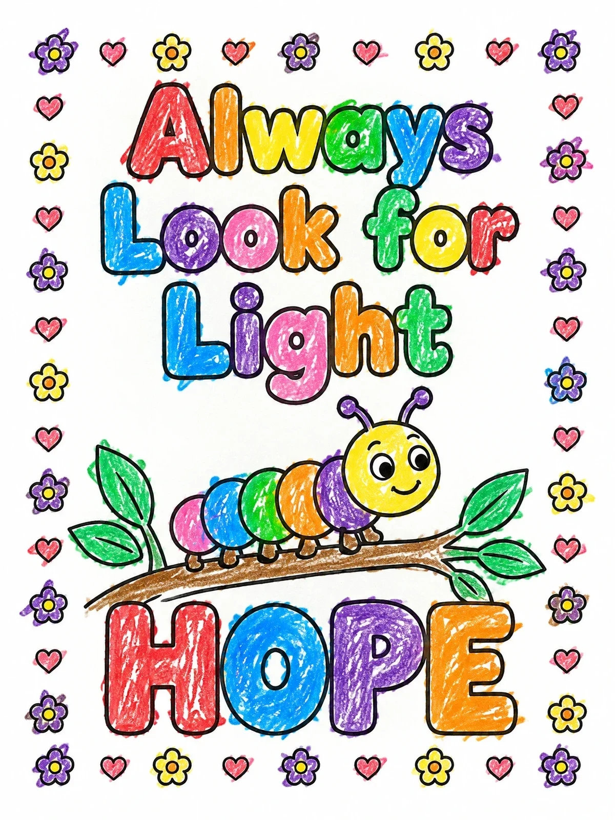 Colored example of the Hopeful Caterpillar On A Branch coloring page