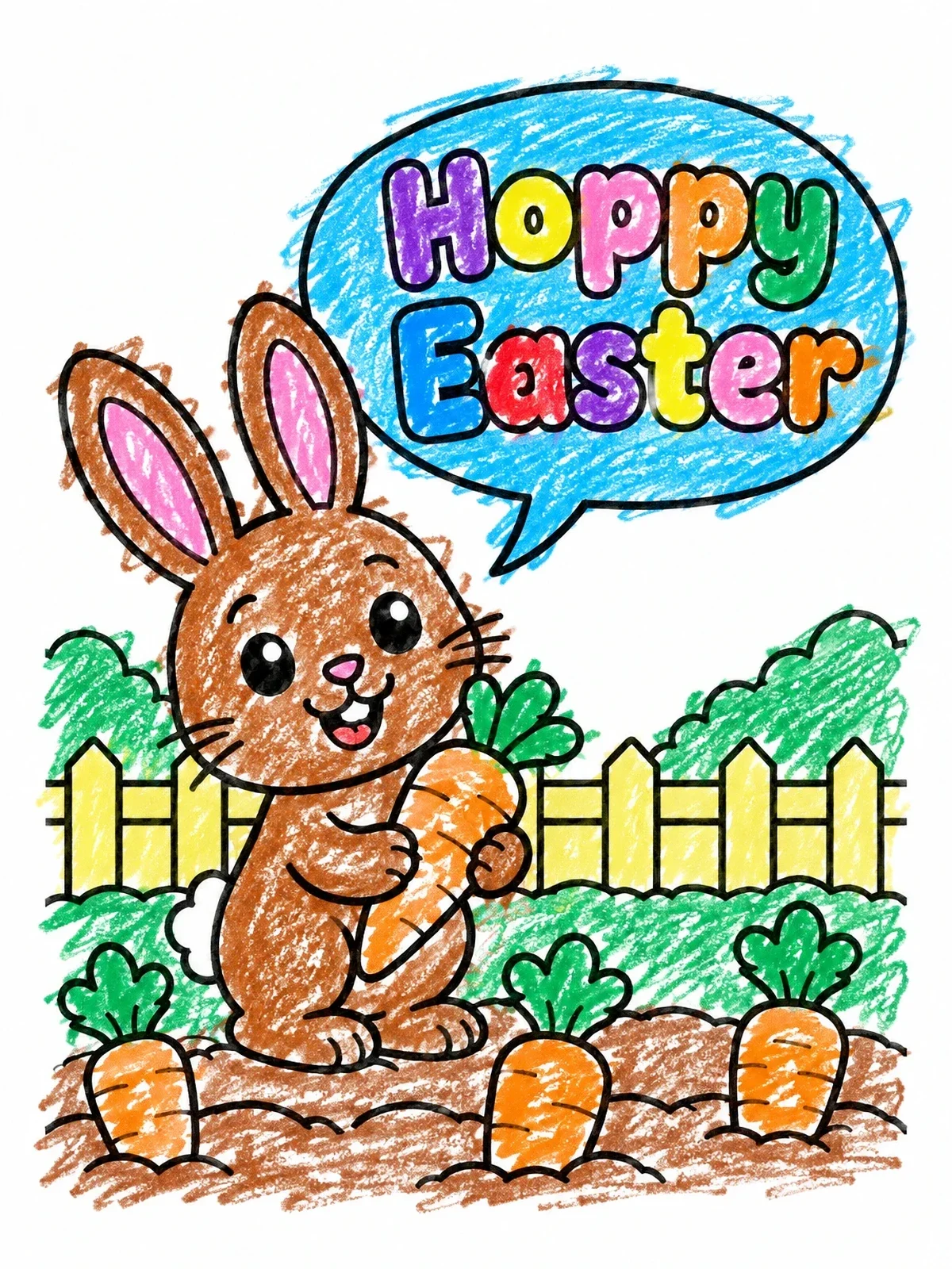Colored example of the Hoppy Easter Bunny In Carrot Patch coloring page