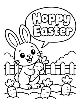 Free printable Hoppy Easter Bunny In Carrot Patch coloring page