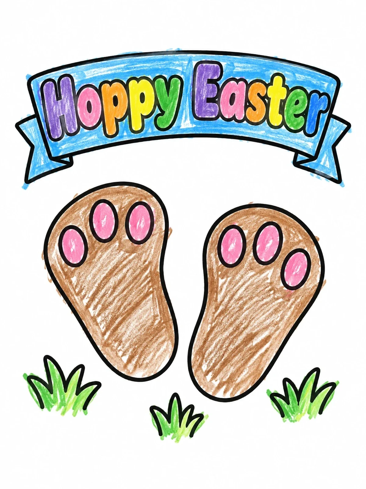 Colored example of the Hoppy Easter Bunny Paw Prints coloring page