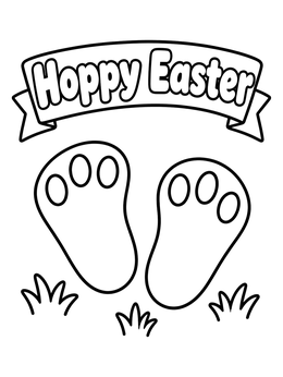 Free printable Hoppy Easter Bunny Paw Prints coloring page