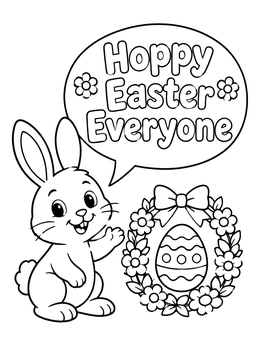 Free printable Cheerful Easter Bunny With Floral Wreath coloring page