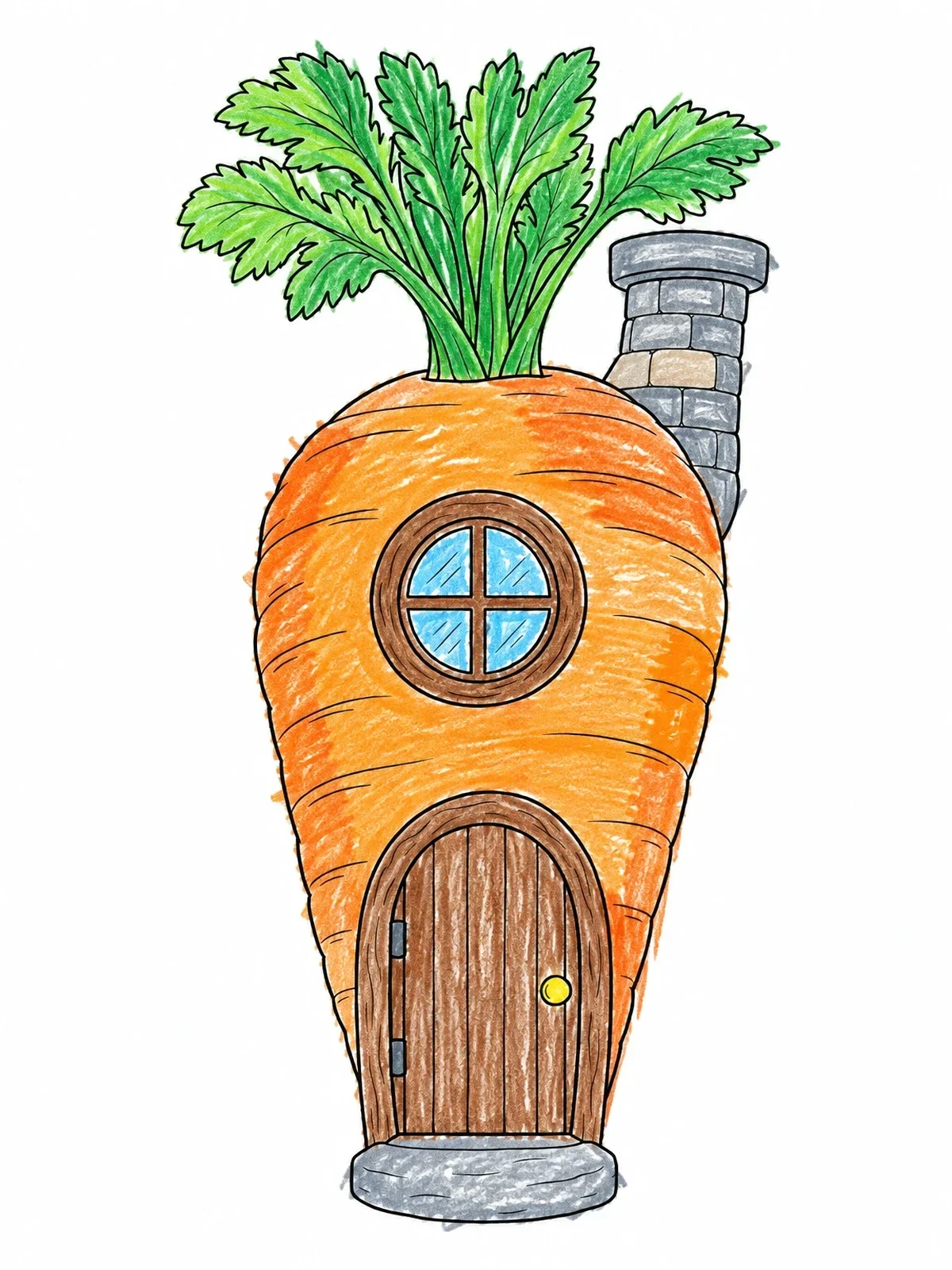 Colored example of the Cozy Carrot House With Chimney coloring page