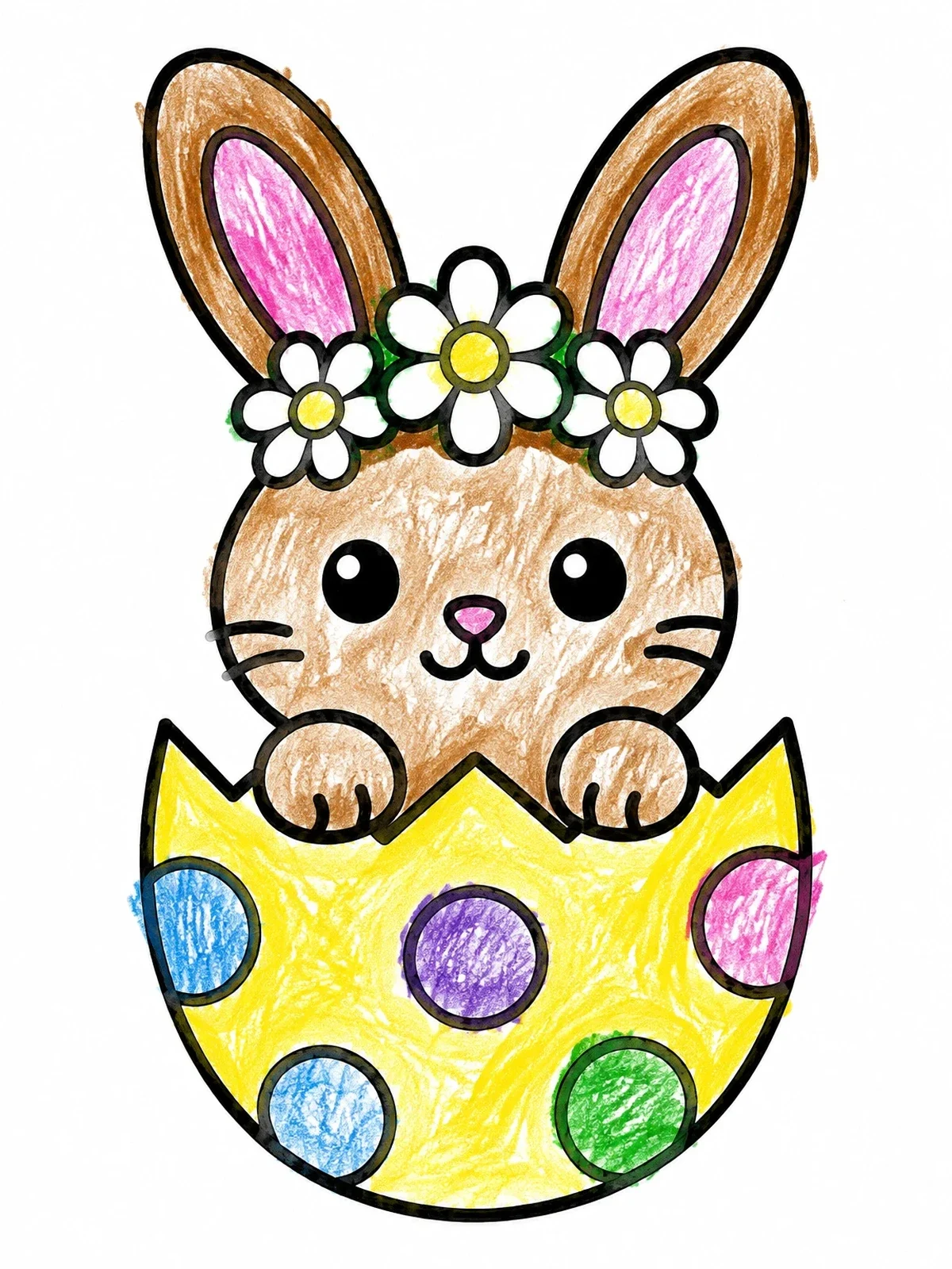 Colored example of the Cute Bunny In Polka Dot Egg coloring page
