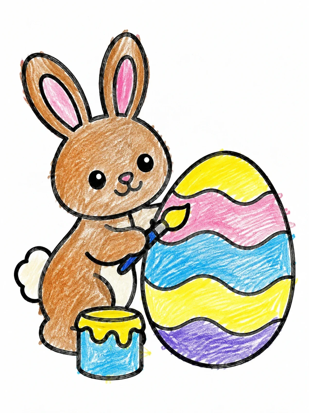 Colored example of the Cute Bunny Painting Big Easter Egg coloring page