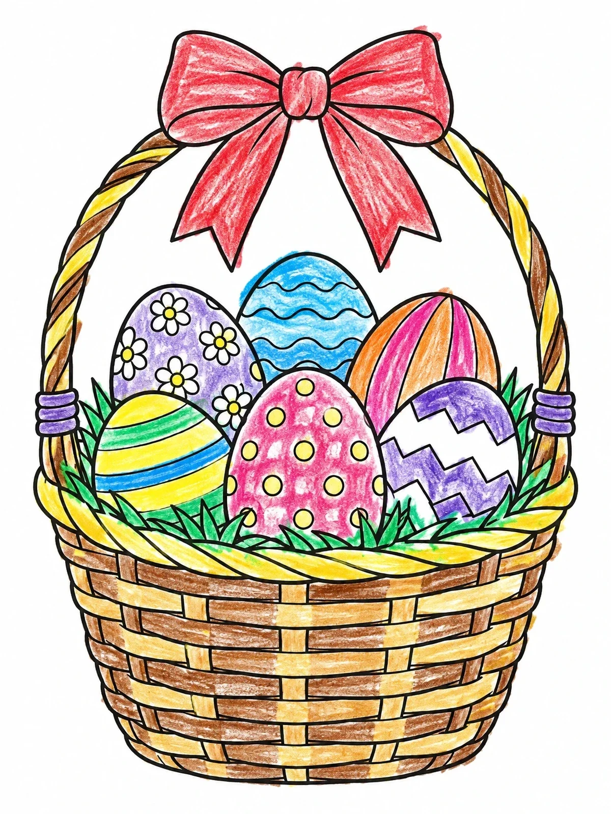 Colored example of the Easter Basket With Patterned Eggs coloring page