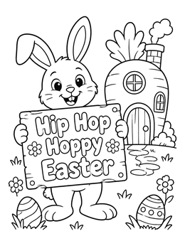 Free printable Easter Bunny With Carrot House coloring page