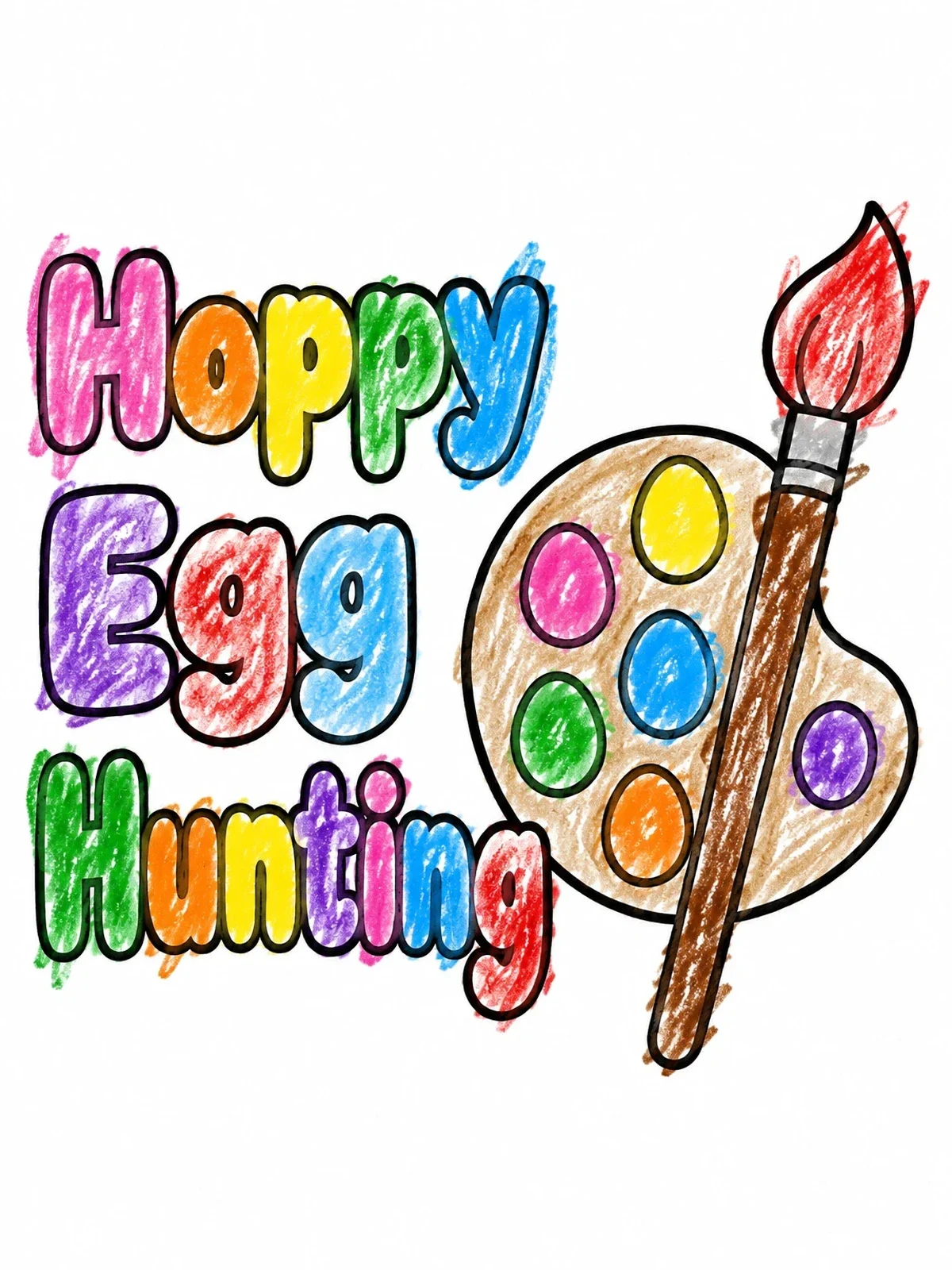 Colored example of the Hoppy Egg Hunting Artist Palette coloring page