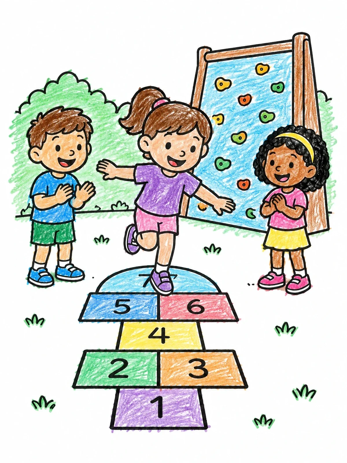 Colored example of the Hopscotch Game At The Playground coloring page